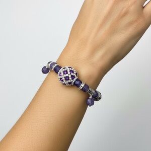 Genuine Amethyst Bracelet with Rhinestone Pavé Accent & Matching Earrings